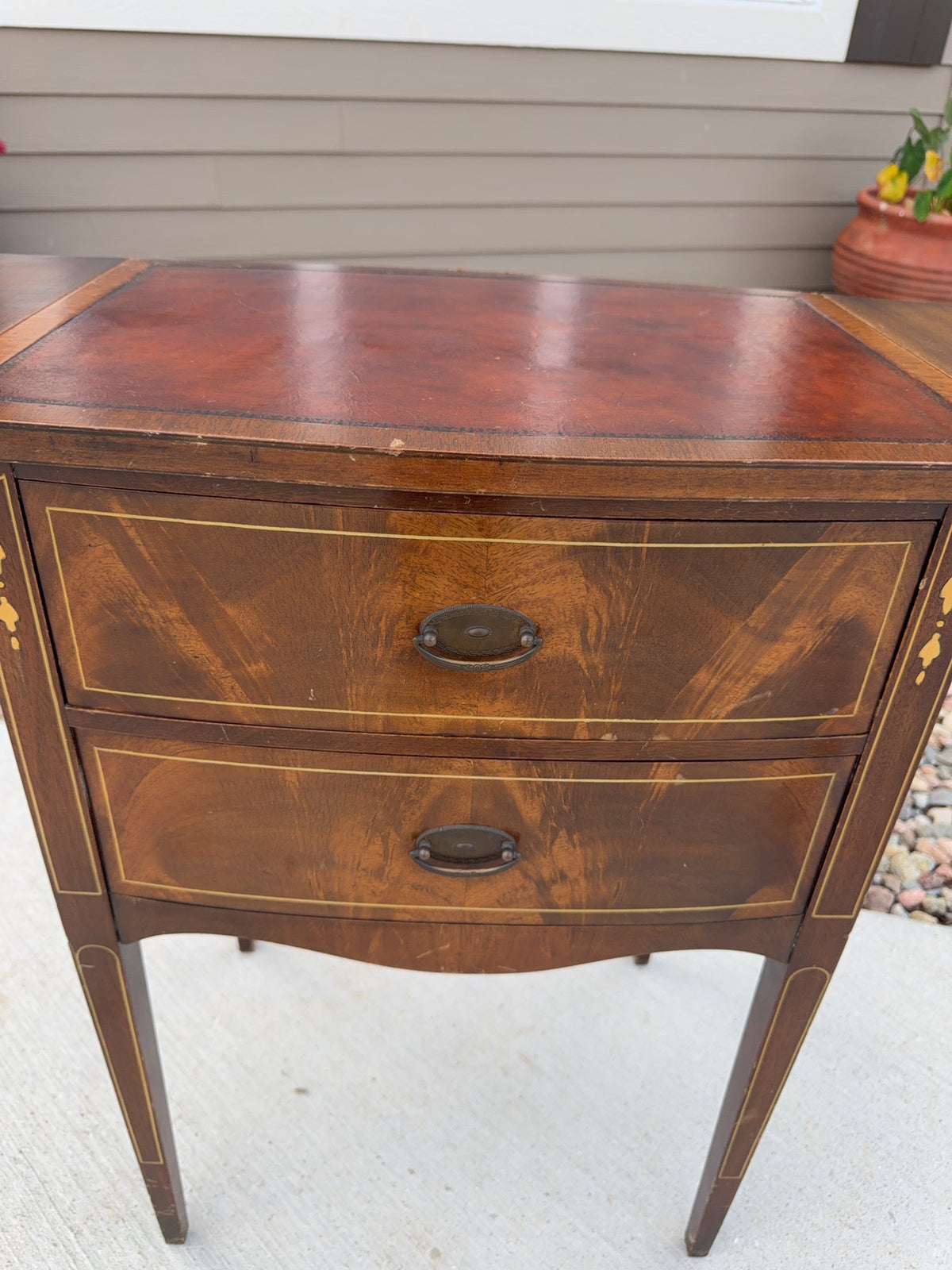 Drop Leaf Two-Drawer Side Table with Inlay