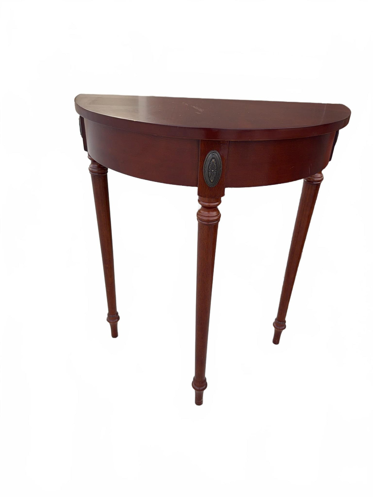 Mahogany Demilune Console Table with Brass Medallions