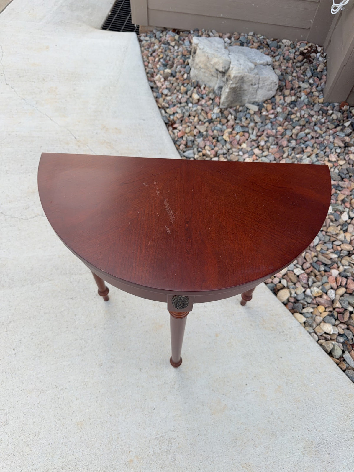 Mahogany Demilune Console Table with Brass Medallions