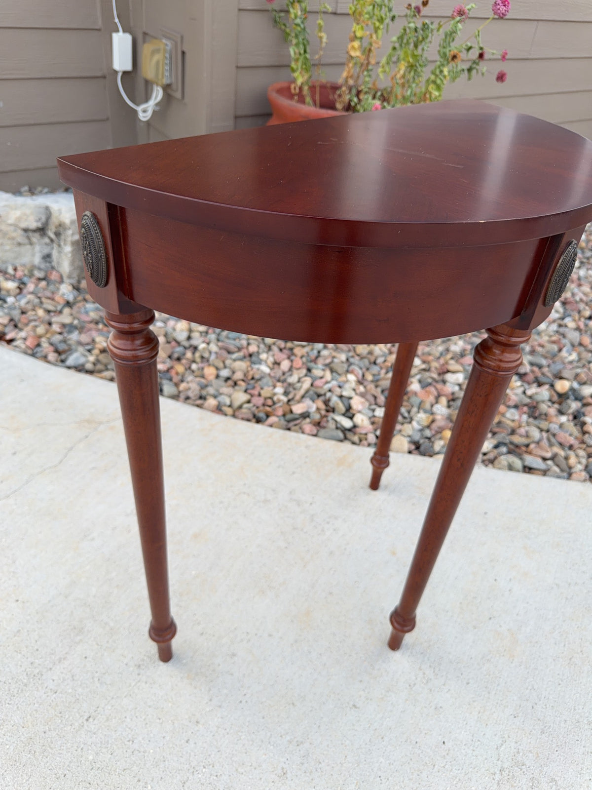 Mahogany Demilune Console Table with Brass Medallions