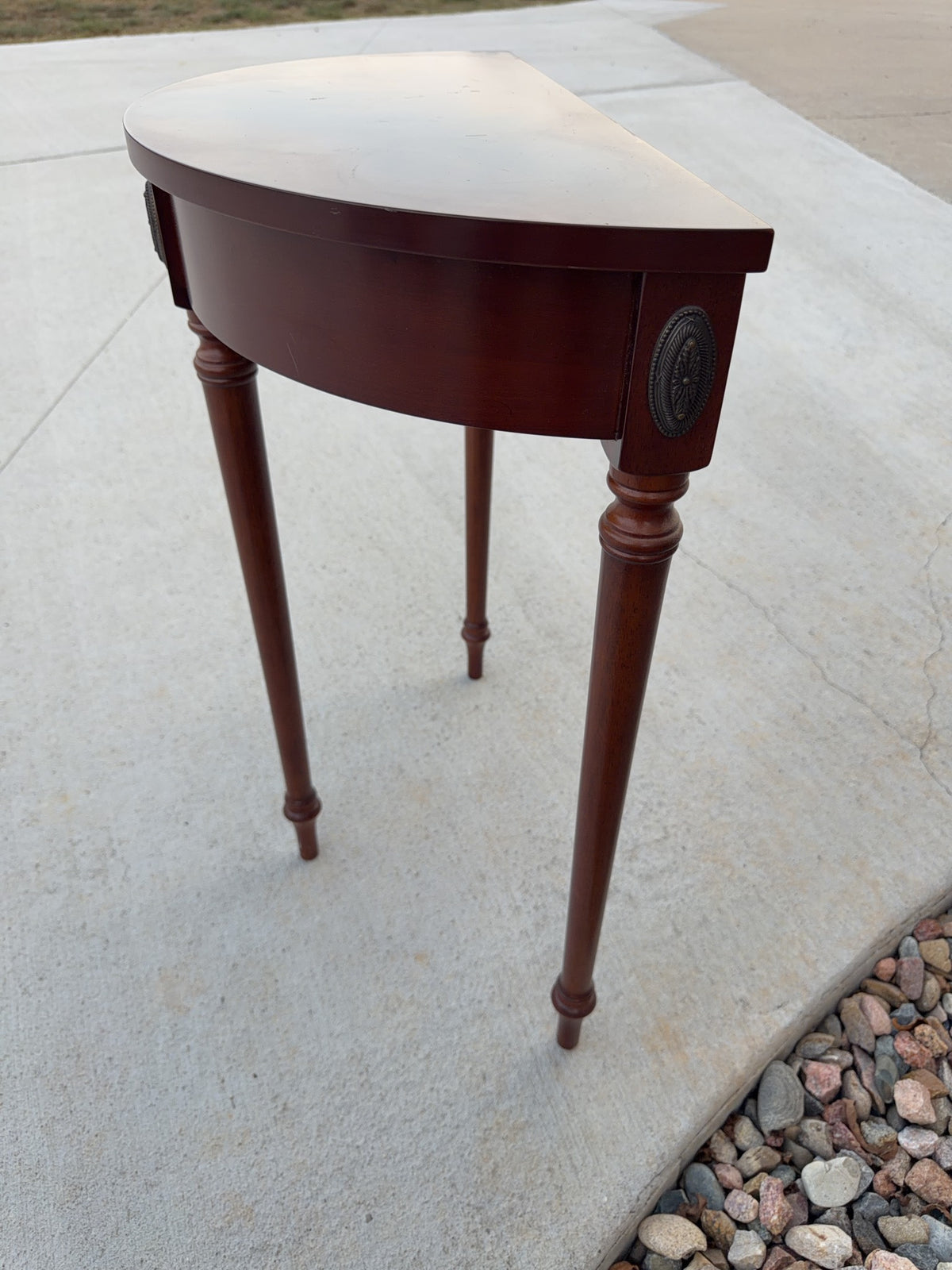 Mahogany Demilune Console Table with Brass Medallions