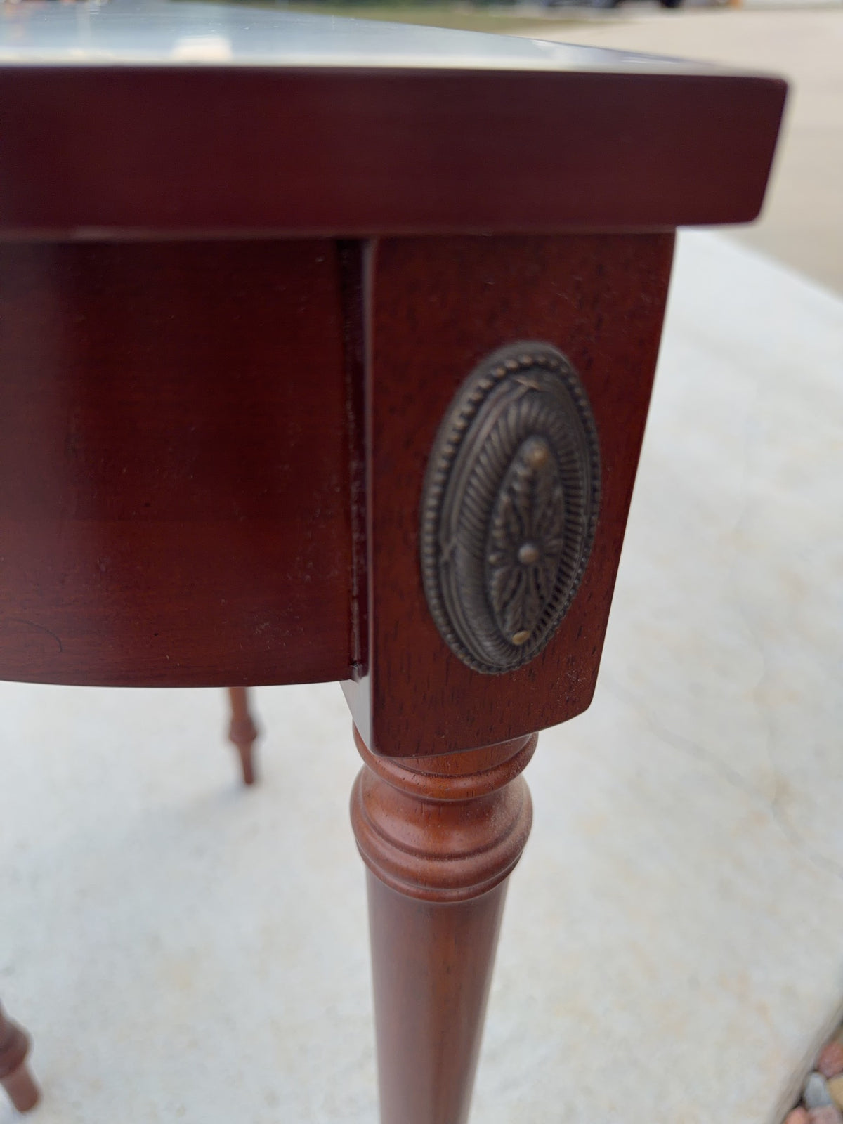 Mahogany Demilune Console Table with Brass Medallions