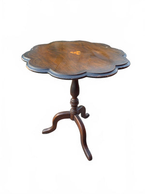 Scalloped Mahogany Tilt-Top Table With Floral Inlay