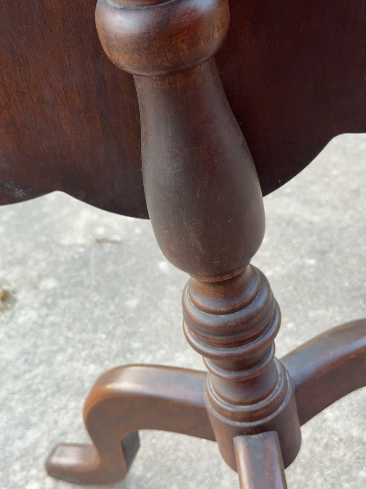 Scalloped Mahogany Tilt-Top Table With Floral Inlay