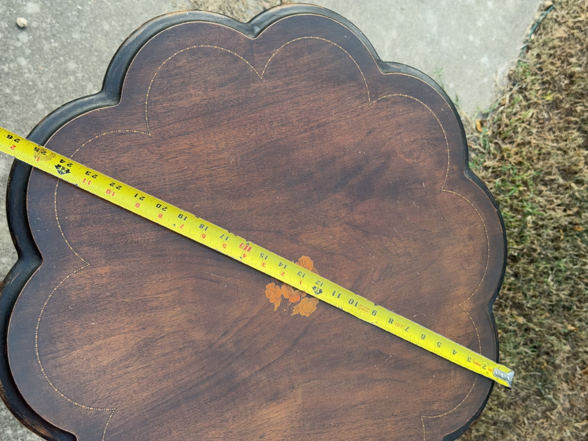 Scalloped Mahogany Tilt-Top Table With Floral Inlay