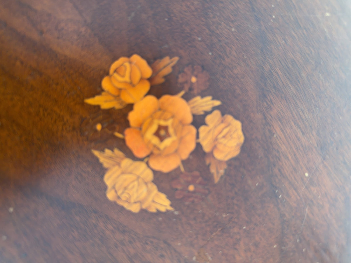 Scalloped Mahogany Tilt-Top Table With Floral Inlay