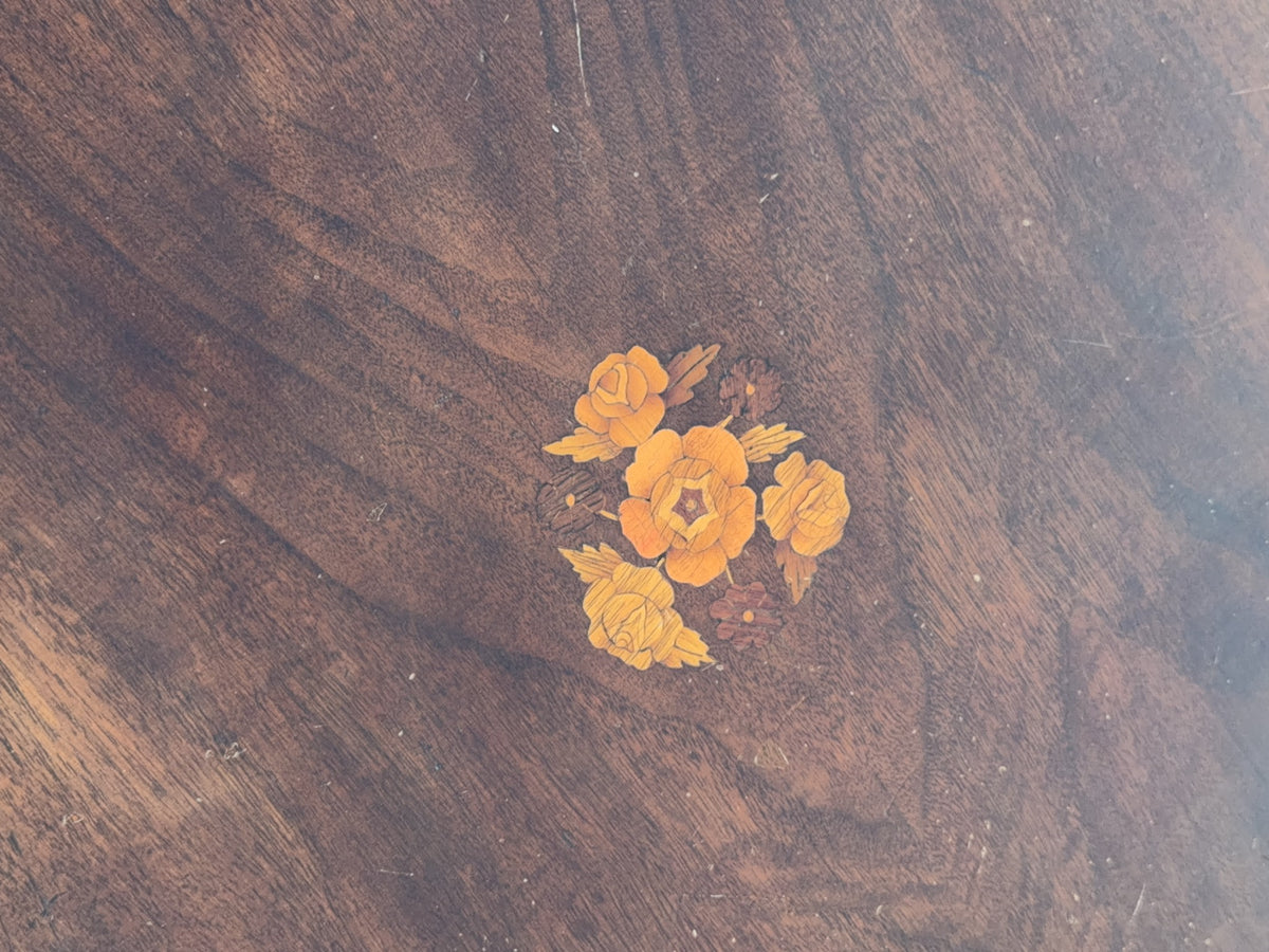 Scalloped Mahogany Tilt-Top Table With Floral Inlay