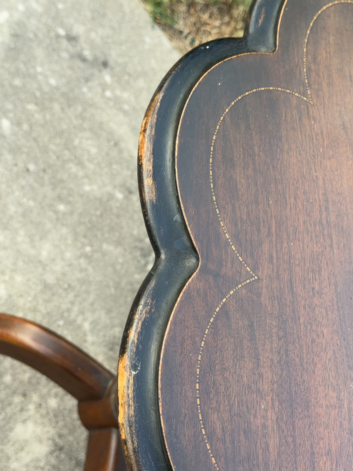 Scalloped Mahogany Tilt-Top Table With Floral Inlay