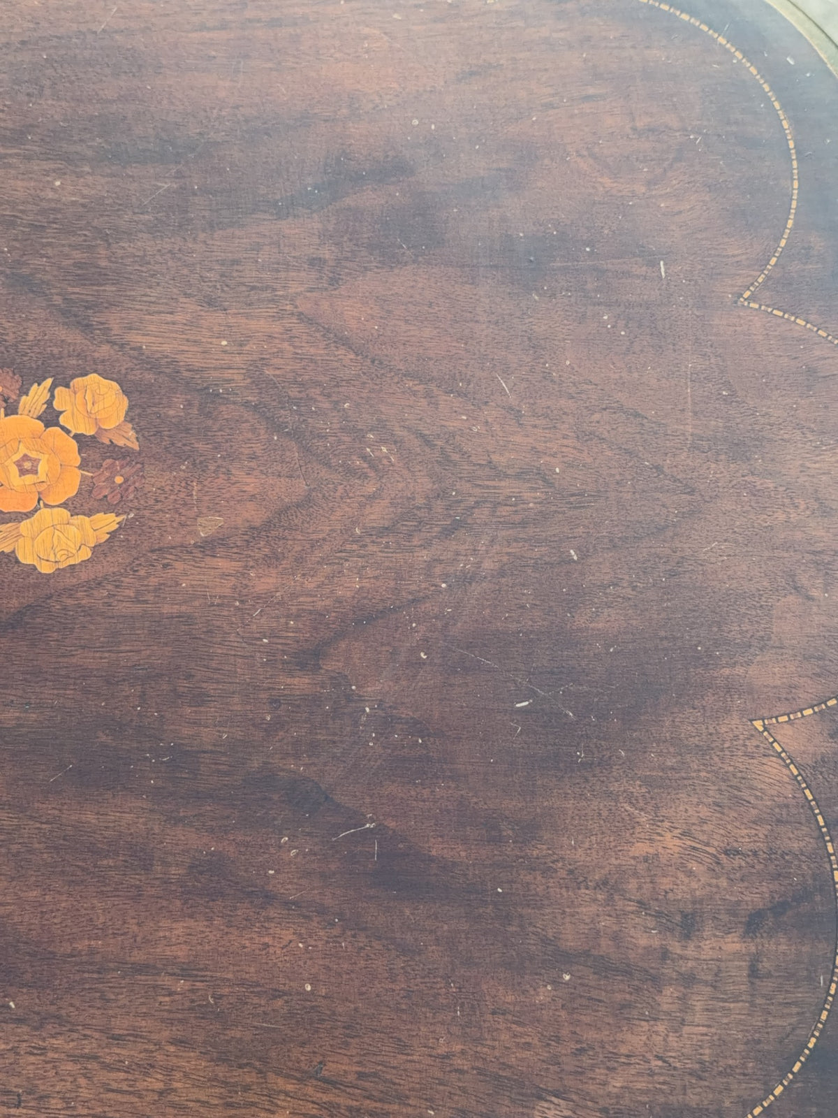 Scalloped Mahogany Tilt-Top Table With Floral Inlay