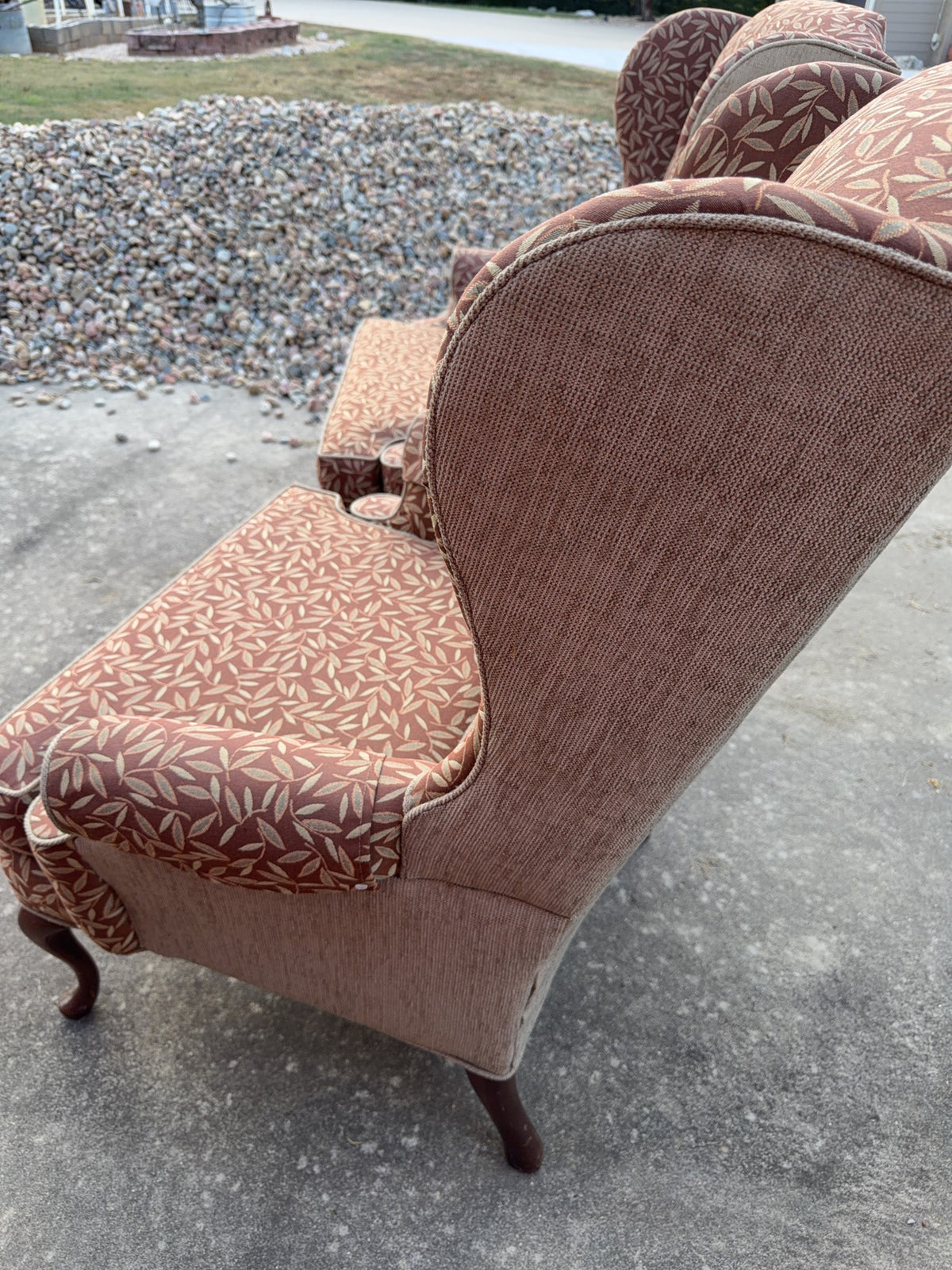 Pair Upholstered Wingback Chairs With Wood Legs