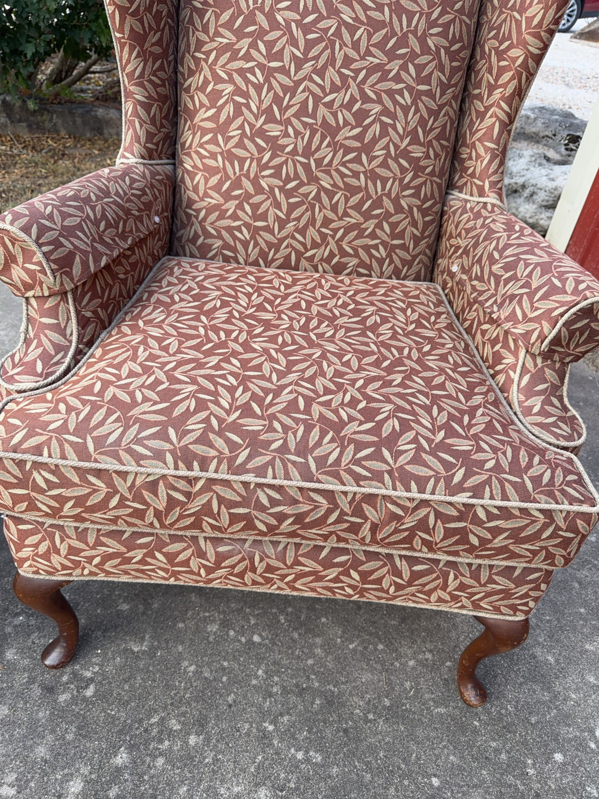 Pair Upholstered Wingback Chairs With Wood Legs