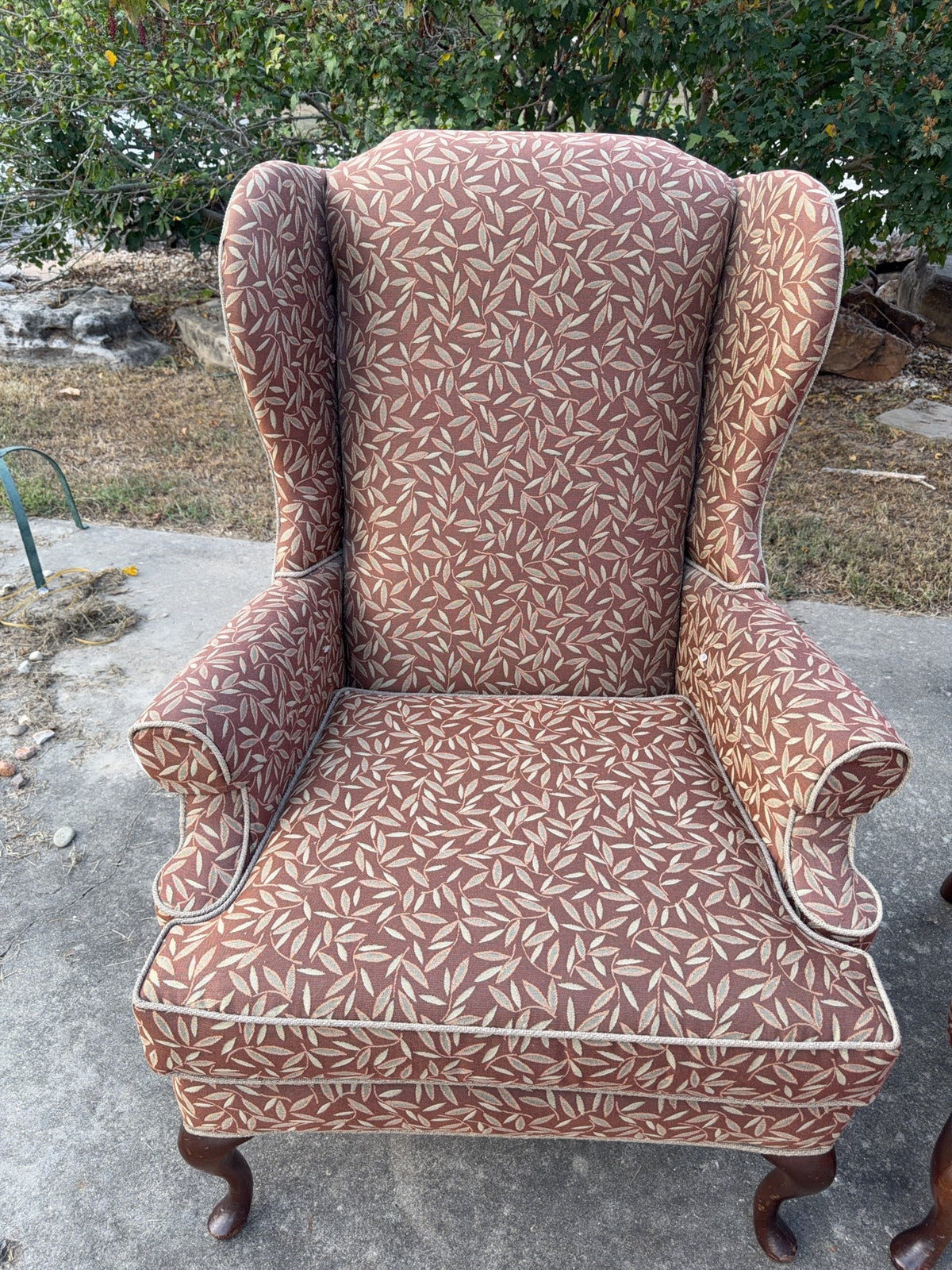 Pair Upholstered Wingback Chairs With Wood Legs