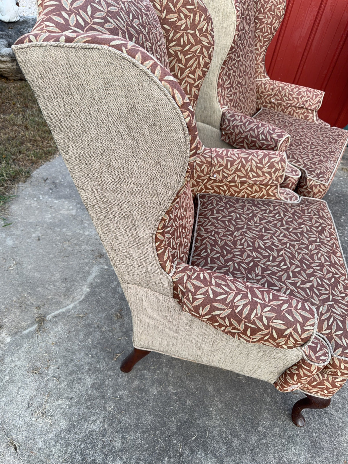 Pair Upholstered Wingback Chairs With Wood Legs