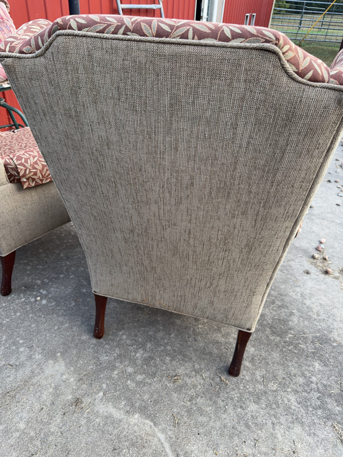 Pair Upholstered Wingback Chairs With Wood Legs