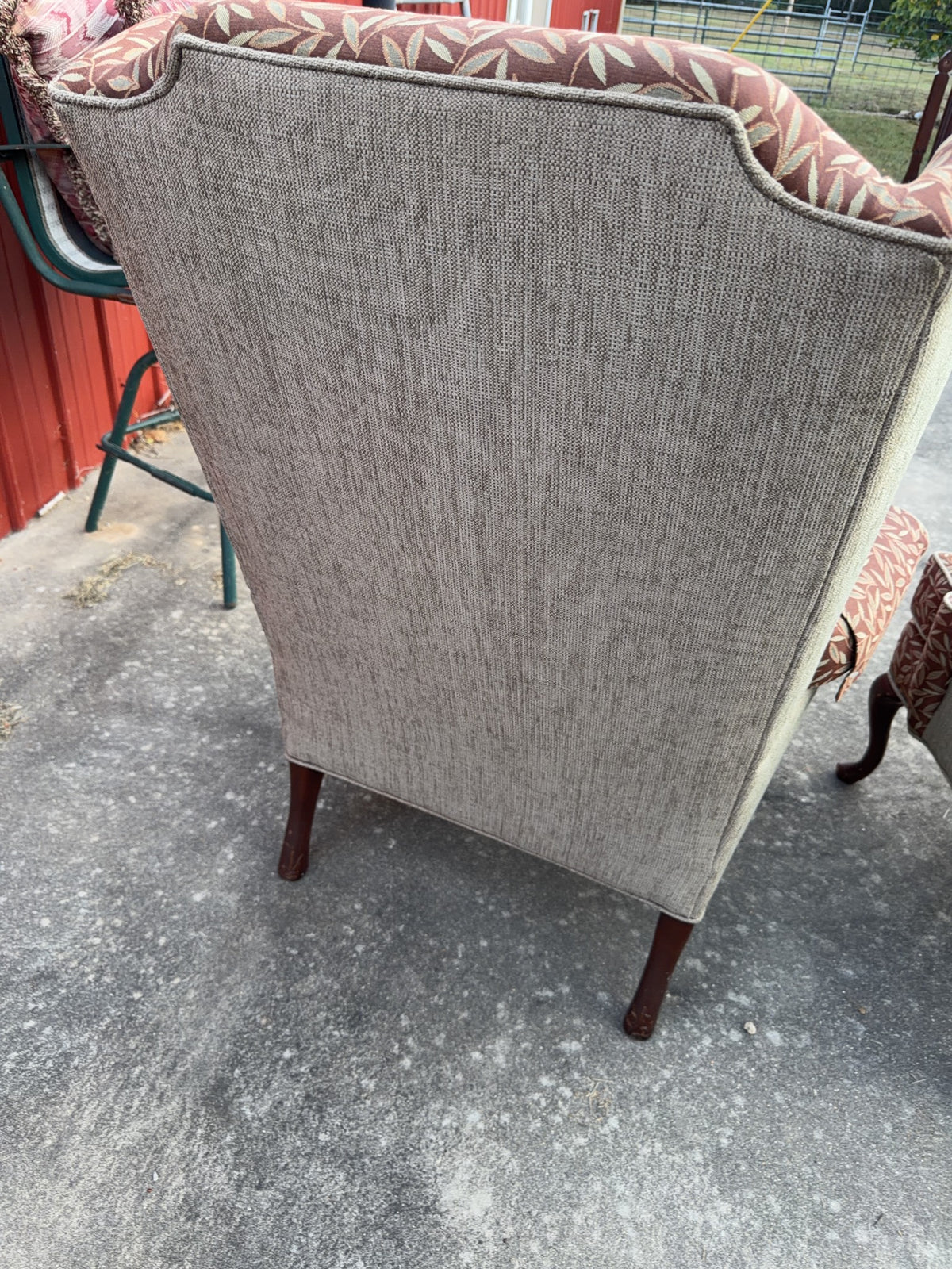 Pair Upholstered Wingback Chairs With Wood Legs