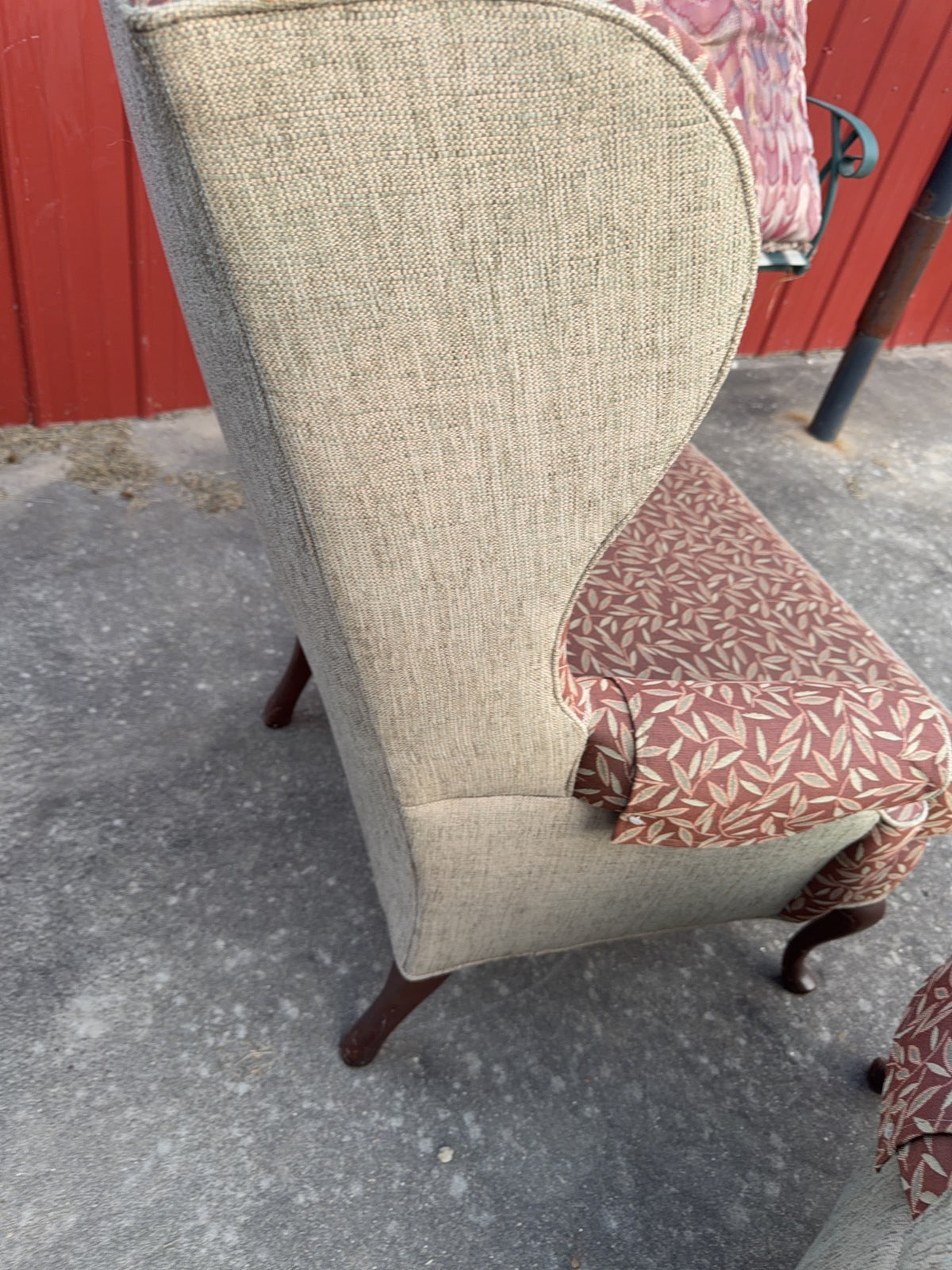 Pair Upholstered Wingback Chairs With Wood Legs