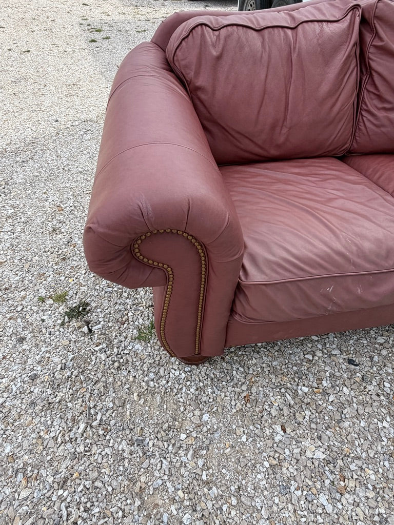 Rolled Arm Leather Sofa with Nailhead Trim