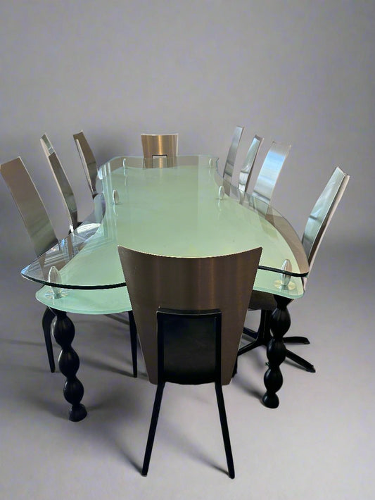 Modern Art Deco Stainless Steel and Glass Freeform Dining Table