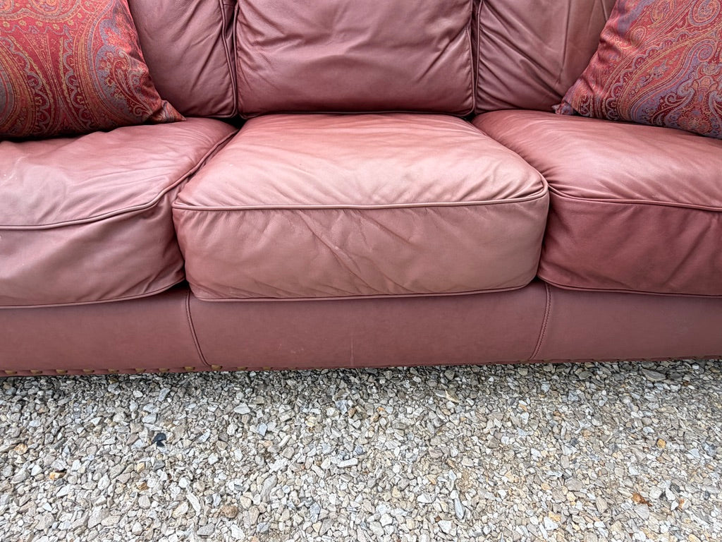 Rolled Arm Leather Sofa with Nailhead Trim