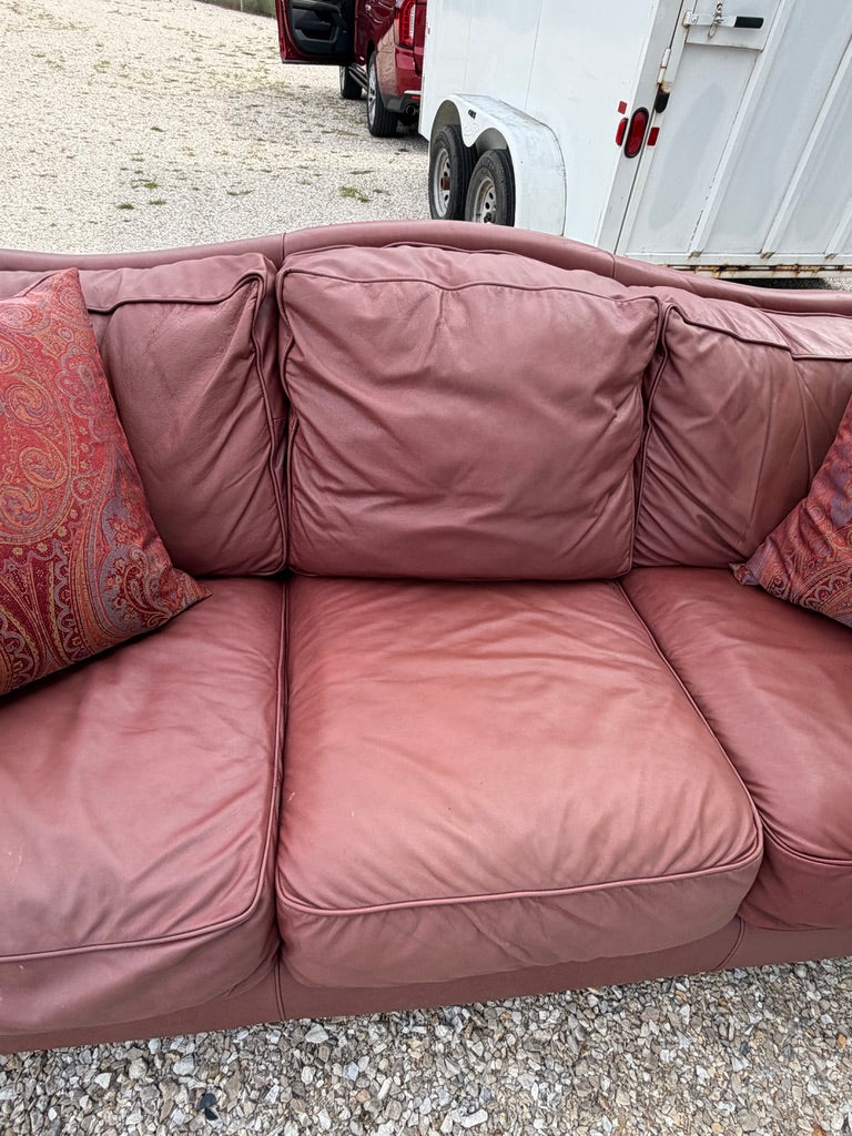 Rolled Arm Leather Sofa with Nailhead Trim