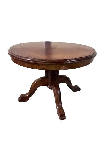 Round Wood Pedestal End/Side Short Table with Carved Base