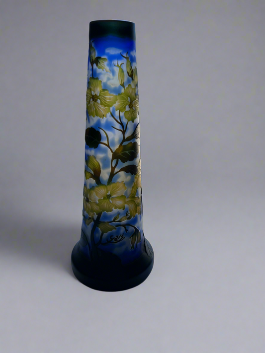 Vintage Emile Galle Reproduction Cameo Glass Vase Art Nouveau Style 14” Tall