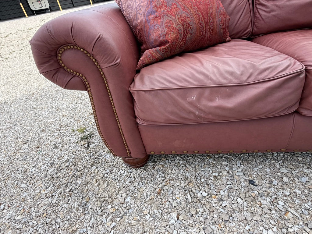 Rolled Arm Leather Sofa with Nailhead Trim
