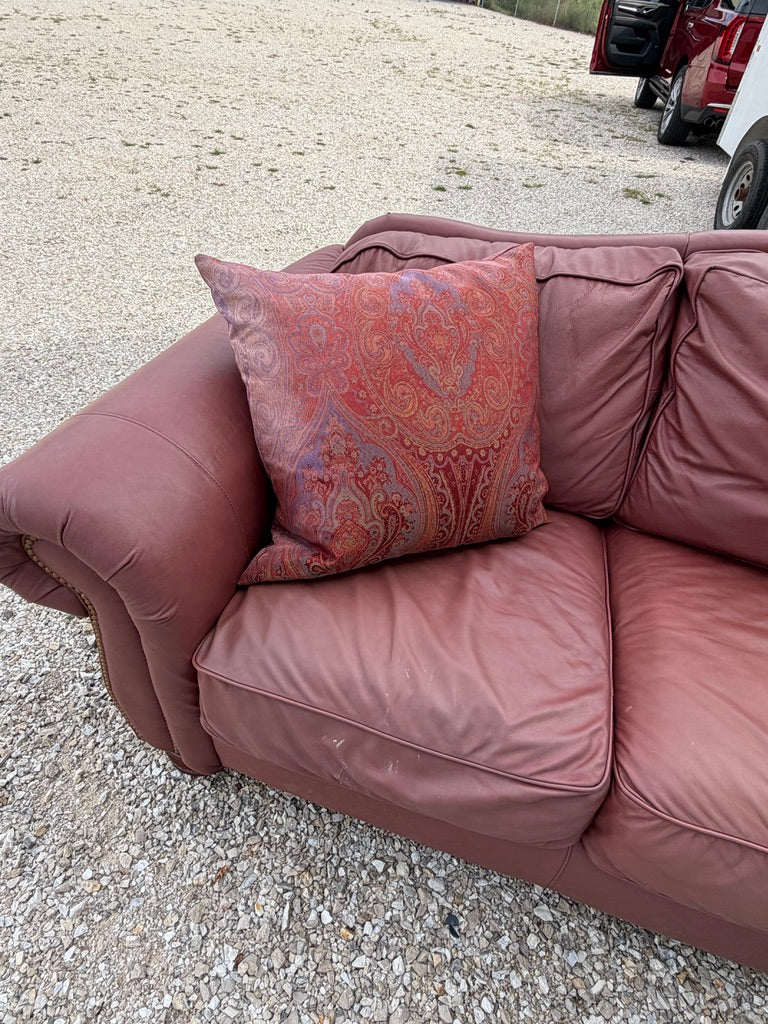 Rolled Arm Leather Sofa with Nailhead Trim