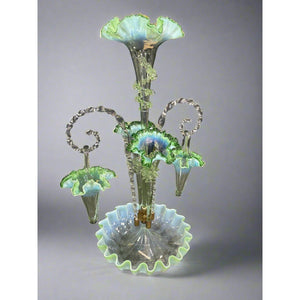 Victorian Epergne 5 horn vase with rigoree green